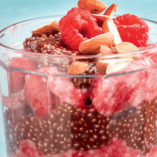 Layered chocolate, raspberry and almond puddings