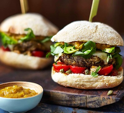 bean burgers on wooden board