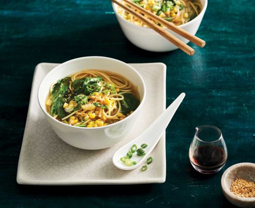 Miso and corn soup with ramen noodles