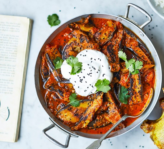 aubergine curry with lamb cutlets