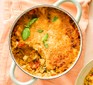 Baked tomato, mozzarella & basil risotto in a large casserole dish