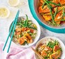 Braised sesame tofu served in two bowls with rice