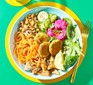 One serving of a broccoli stem falafel bowl