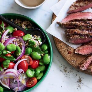 Chargrilled lamb with warm broad bean salad