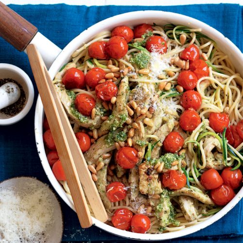 Chicken and courgette ‘noodles’ with lemon pesto