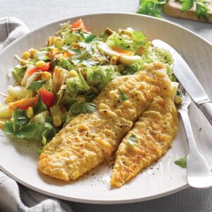 Cobb potato salad with crispy fish