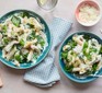 Creamy chicken pasta in two bowls