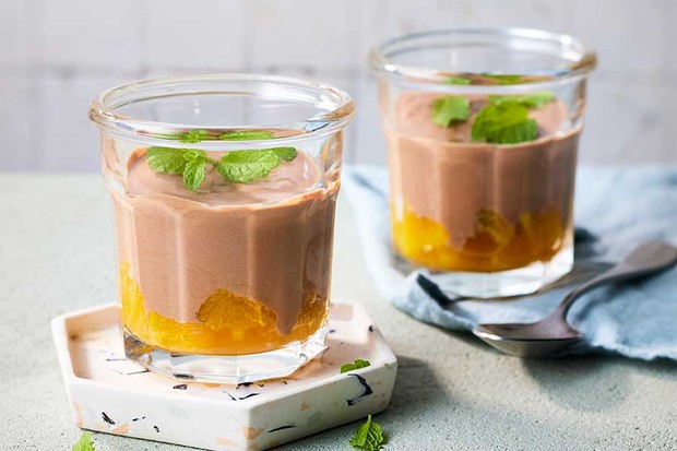 Dark chocolate orange creams served in two glasses