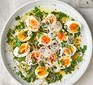 Egg & parsley salad with watercress dressing served in a white bowl