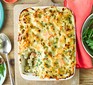 Fish pie mac ’n’ cheese in a casserole dish