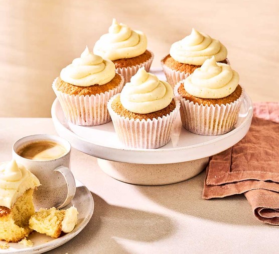 Gluten-free cupcakes on a cake stand