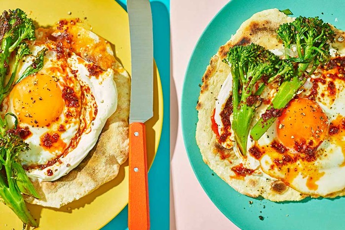 Two harissa broccoli & flatbreads