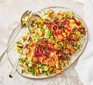 A serving of harissa fish with bulgur salad