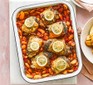 Lemon and herb chicken traybake with butter beans and potato wedges