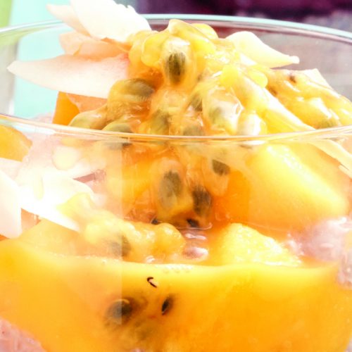 Mango, passionfruit and coconut chia puds