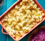 Microwave cauliflower cheese in a roasting dish