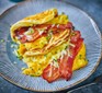 Pancake breakfast tacos served on a plate