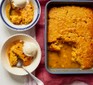 Passion fruit & lemon self-saucing pudding served in two bowls