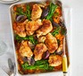 Piri-piri chicken with smashed sweet potatoes & broccoli served in a casserole dish