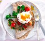 Poached eggs with broccoli, tomatoes & wholemeal flatbread