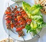 Pork souvlaki served on a plate