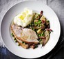 Pot-roast loin of pork in cider with celeriac