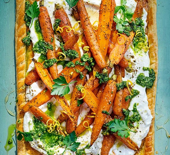 Roasted carrot & whipped feta tart