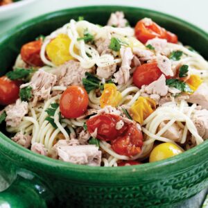 Roasted tomato and tuna spaghetti