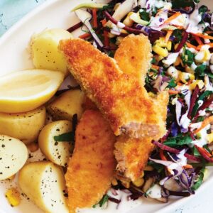 Salmon sticks with slaw
