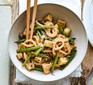 Sesame & spring onion stir-fried udon with crispy tofu