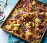 Harissa cauliflower pilaf served in a tray