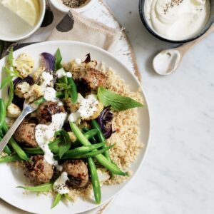 Spiced lamb meatballs with baked cauliflower salad