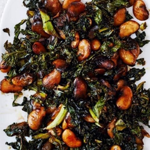 Sticky kale and butter beans with balsamic vinegar