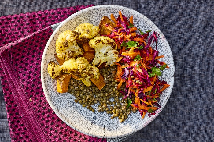 sweet potato & cauliflower lentil bowl