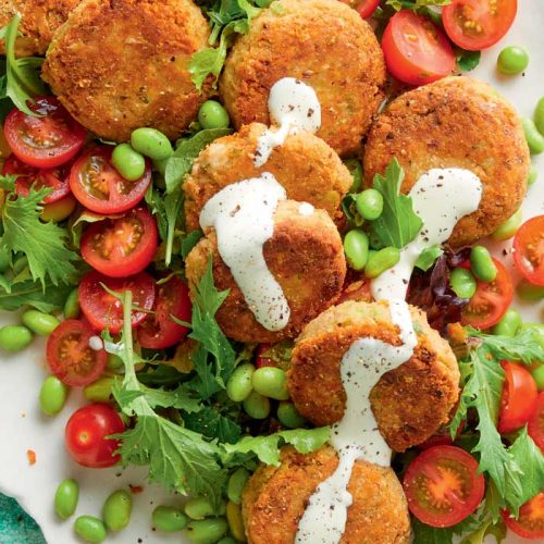 Tuna and edamame brown rice patties