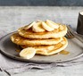 A stack of three vegan pancakes